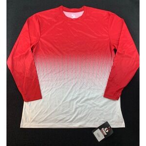 Badger Sport Long Sleeve Performance T Shirt Red White Gradient Dot Print Size L